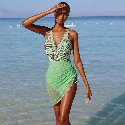 Swimsuit Mesh Stitching One Piece Printed One Piece Swimsuit Women