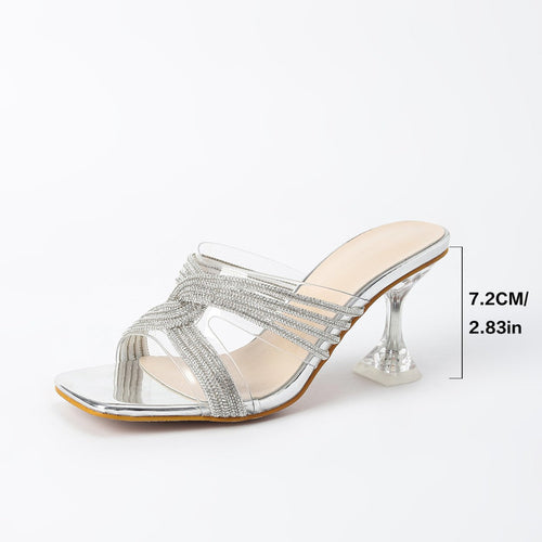 Transparent Crystal Heel Platform Sandals Summer Internet Square Toe