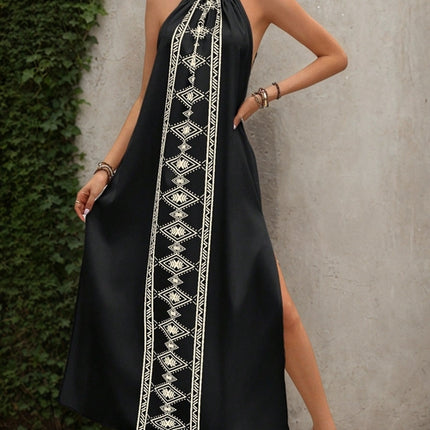 Vacation Summer Women Backless High Slit Long Vacation Spaghetti
