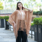 Hollow lace shawl camel color / 90cm