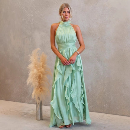 Spring Summer Tied Lotus Leaf Dress Casual Holiday Dress Women .Ships