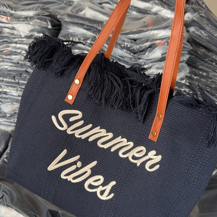 Large capacity canvas tote bag with embroidered letters, handbag for