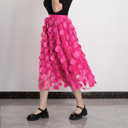 Three Dimensional Patch Stitching Mesh Women Midi Skirt