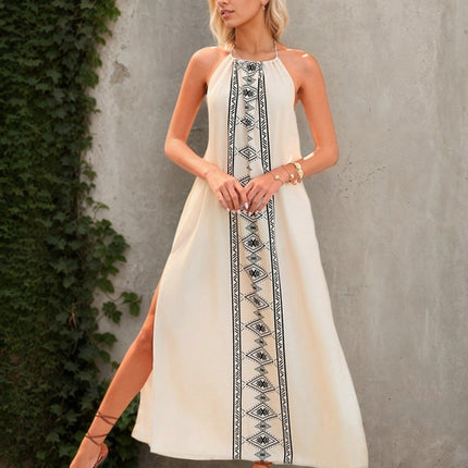 Vacation Summer Women Backless High Slit Long Vacation Spaghetti