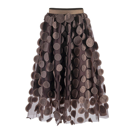 Three Dimensional Patch Stitching Mesh Women Midi Skirt