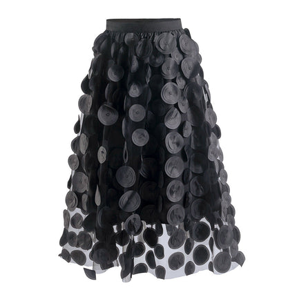 Three Dimensional Patch Stitching Mesh Women Midi Skirt