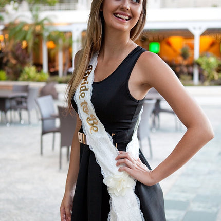 "Bride To Be" White Lace & Satin Bachelorette