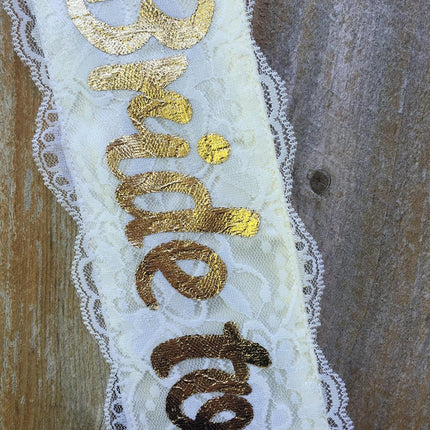 "Bride To Be" White Lace & Satin Bachelorette