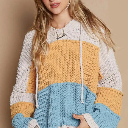 POL Color Block Long Sleeve Hooded Sweater