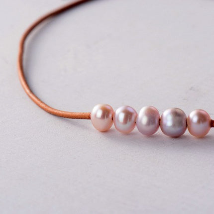 Pearl Choker Freshwater Pearls Natural Leather