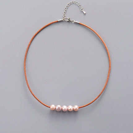 Pearl Choker Freshwater Pearls Natural Leather