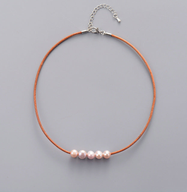 Pearl Choker Freshwater Pearls Natural Leather