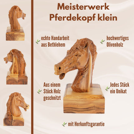Handgeschnitzter Pferdekopf aus Olivenholz (klein) – Exklusive