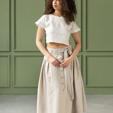Taormina Set | Linen Crop Top and Flared Midi Skirt