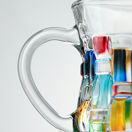 Retro Hand-Painted Colored Glass Cup with Handle & Saucer – Coffee &