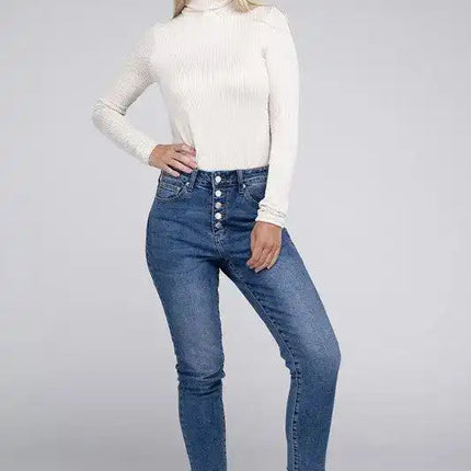 Ribbed Turtle Neck Long Sleeve Top