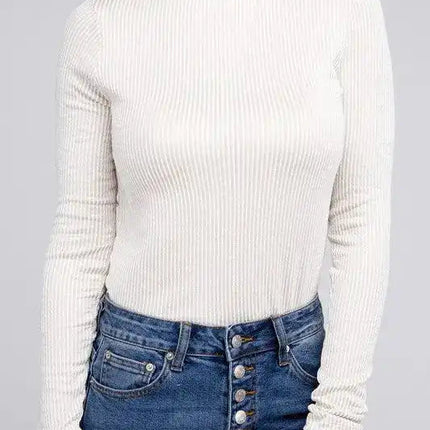 Ribbed Turtle Neck Long Sleeve Top