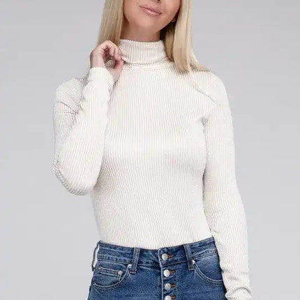 Ribbed Turtle Neck Long Sleeve Top