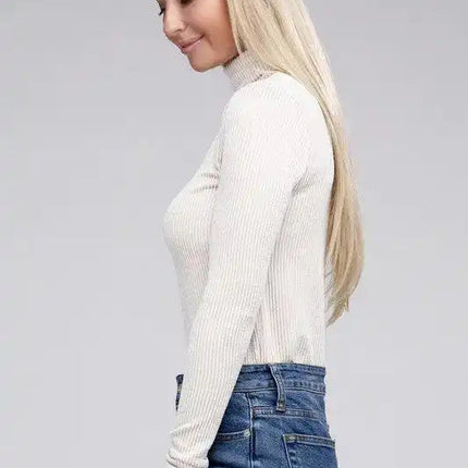 Ribbed Turtle Neck Long Sleeve Top
