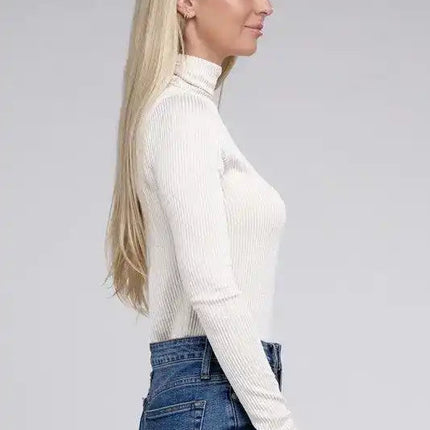 Ribbed Turtle Neck Long Sleeve Top