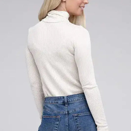 Ribbed Turtle Neck Long Sleeve Top