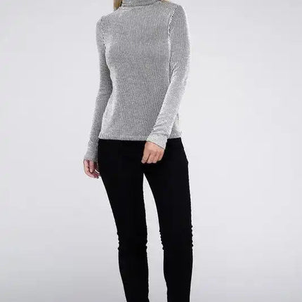Ribbed Turtle Neck Long Sleeve Top