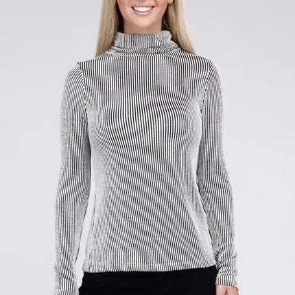 Ribbed Turtle Neck Long Sleeve Top