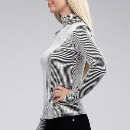 Ribbed Turtle Neck Long Sleeve Top