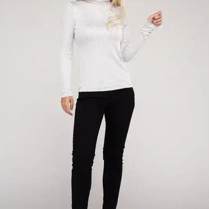 Ribbed Turtle Neck Long Sleeve Top