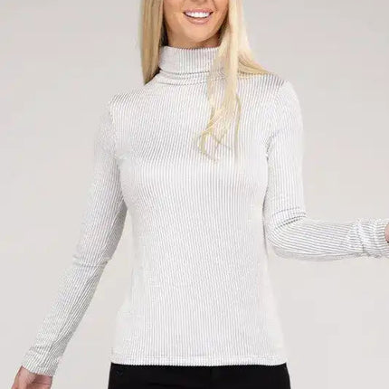 Ribbed Turtle Neck Long Sleeve Top