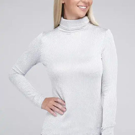 Ribbed Turtle Neck Long Sleeve Top