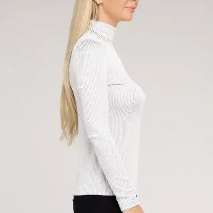 Ribbed Turtle Neck Long Sleeve Top