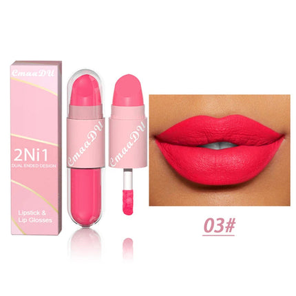 18 Colors 2 in 1 Matte Lipstick Liquid Purple Lip Glaze Double Head