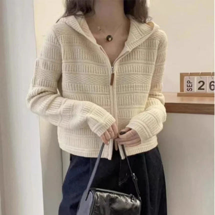 Autumn and Winter Thickened 100% Pure Wool Women's Hooded Knit