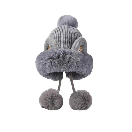 Cute Cat Ears Winter Hat Add Fluff Lined Windproof Warm Beanies With