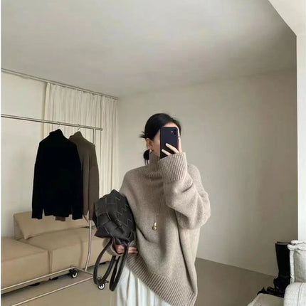 100% pure cashmere sweater for women high-neck sweater loose and
