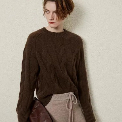 European autumn and winter cashmere sweater women's crewneck twist