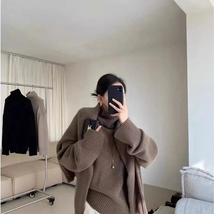 100% pure cashmere sweater for women high-neck sweater loose and