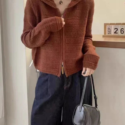 Autumn and Winter Thickened 100% Pure Wool Women's Hooded Knit