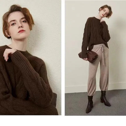 European autumn and winter cashmere sweater women's crewneck twist
