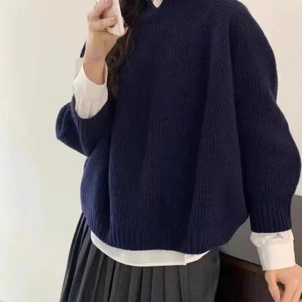Half-open high-neck three-quarter sleeve cashmere sweater women loose