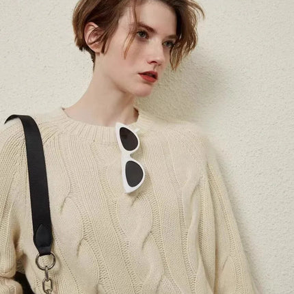 European autumn and winter cashmere sweater women's crewneck twist