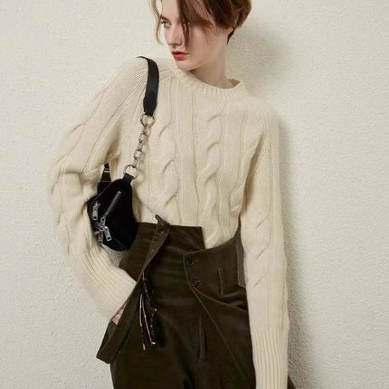European autumn and winter cashmere sweater women's crewneck twist