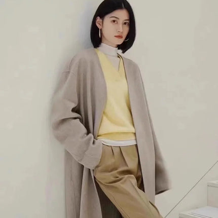 V-neck pure cashmere sweater women autumn and winter loose and