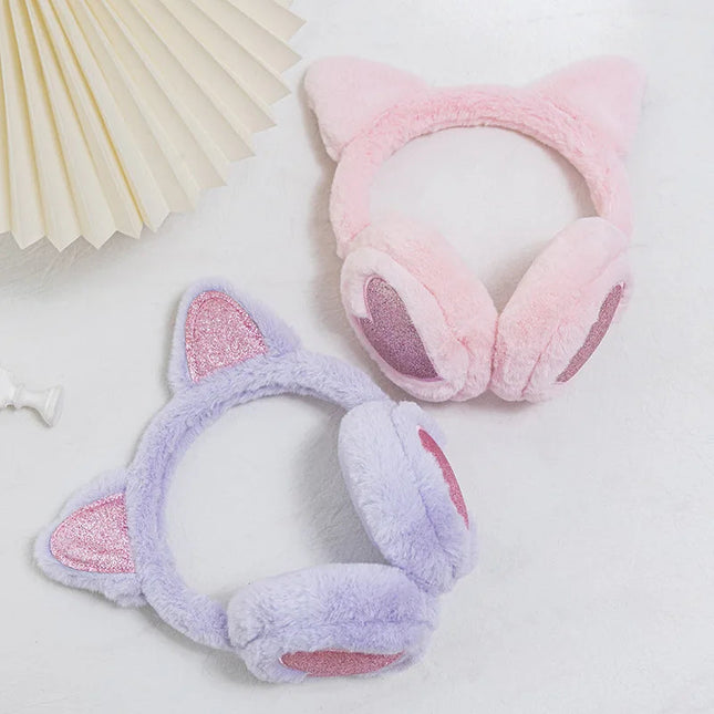 Cute Glitter Cat Ear Earmuff Soft Plush Warmer Winter Warm for Women
