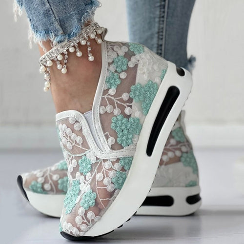 Fashion Loafers Ladies Breathable Lace Mesh Flower Summer Comfy Flats