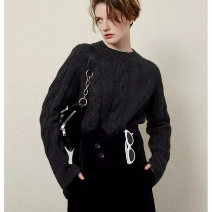European autumn and winter cashmere sweater women's crewneck twist