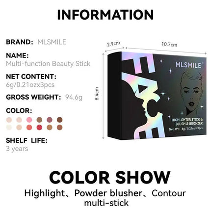 MLSMILE Highlight Contour 3-pack For 3D Makeup Brightening Skin Tone