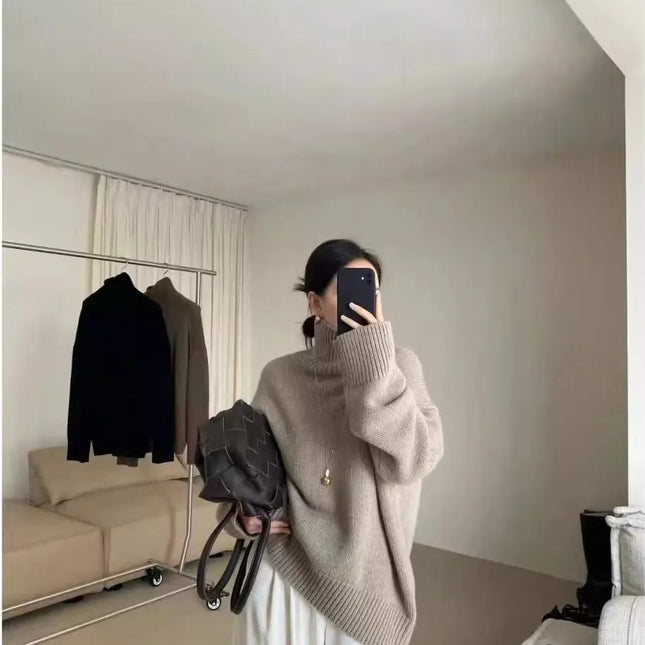 100% pure cashmere sweater for women high-neck sweater loose and