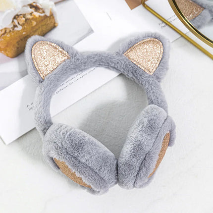 Cute Glitter Cat Ear Earmuff Soft Plush Warmer Winter Warm for Women